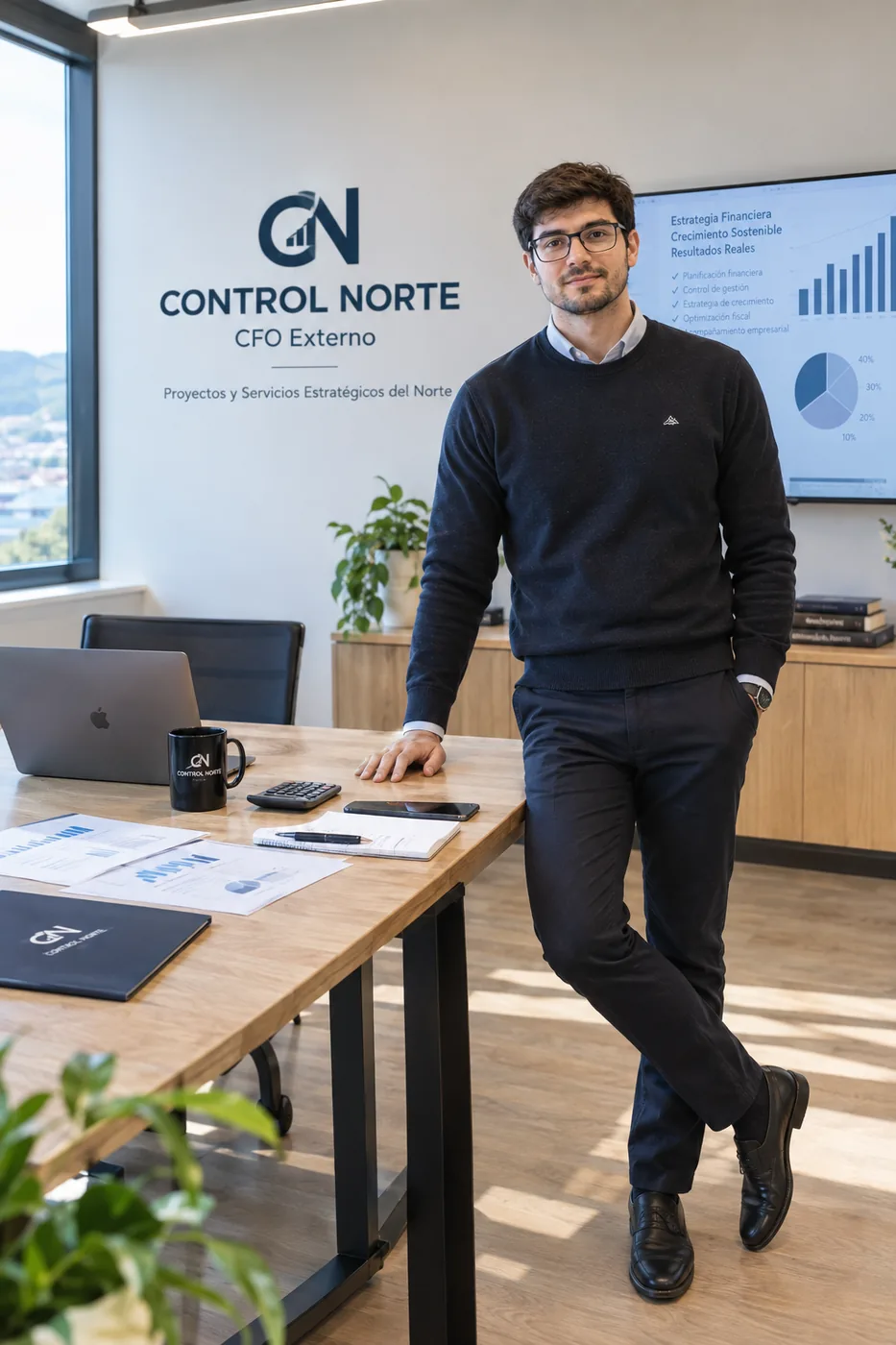 CFO externo de Control Norte en su oficina de Santander, Cantabria